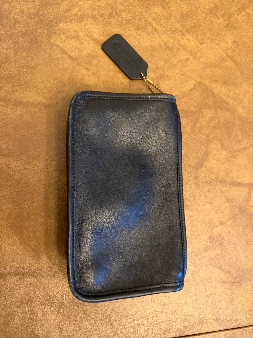 Vintage Coach Chunky Makeup bag with striped lining-Black Leather